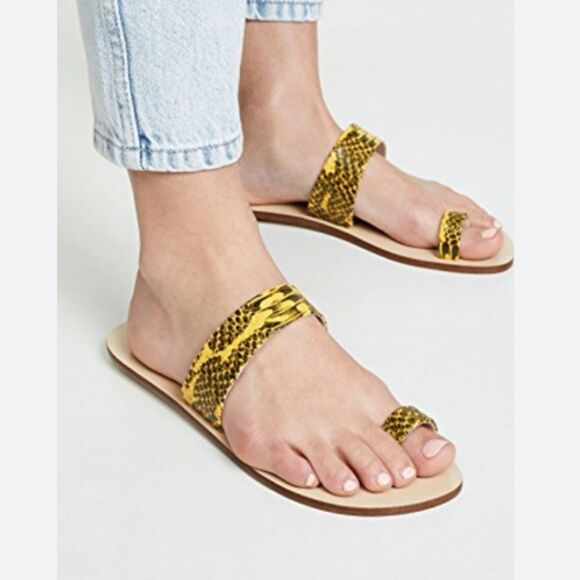 TIBI Cedric yellow Snake-Embossed Flat Sandals size 38 - Picture 1 of 12